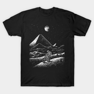 Alien Monster Riding Bike Egyptian Pyramid T-Shirt